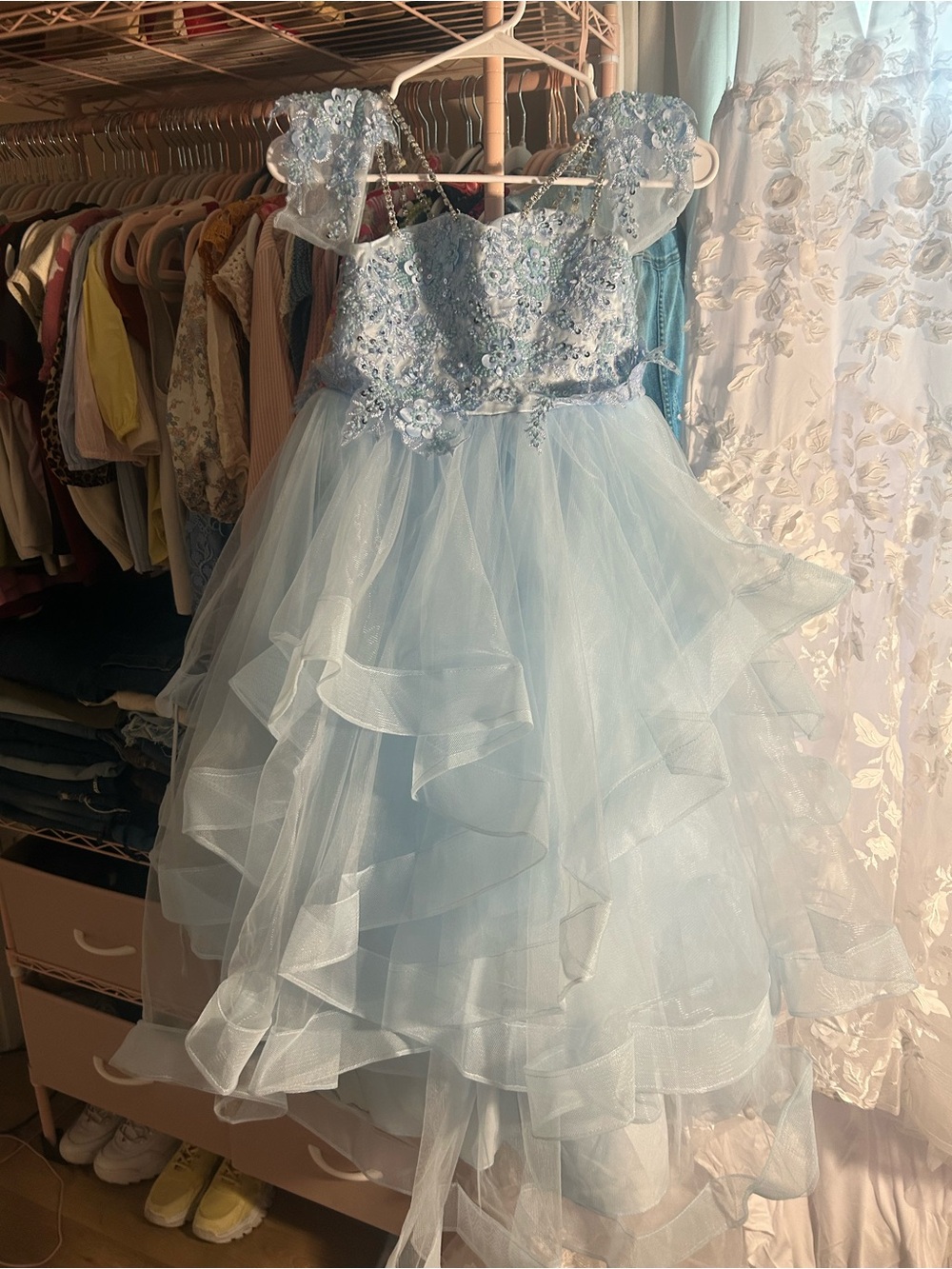 Light Blue Sparkle Tulle Party Dress for Girls